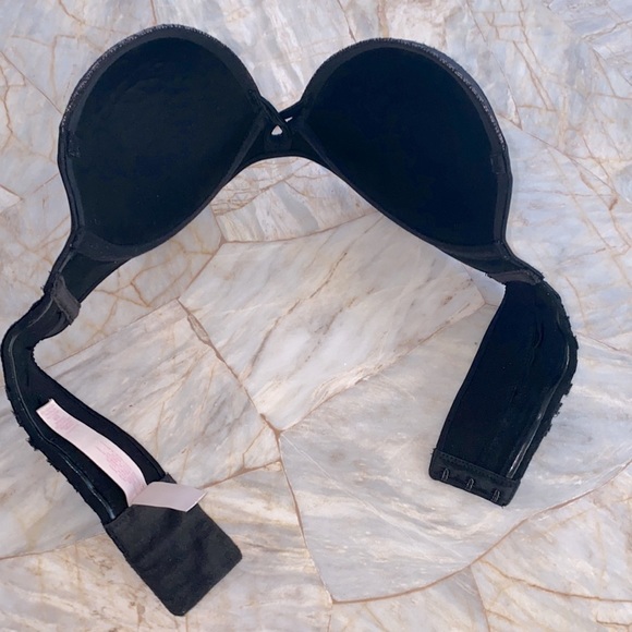 Black Victoria Secret Strapless Bombshell Miraculous Satin Push-up Bra Mesh - Picture 6 of 9
